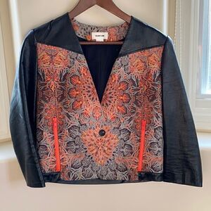 Helmut Lang Womens Leather Jacket With Fabric Trim